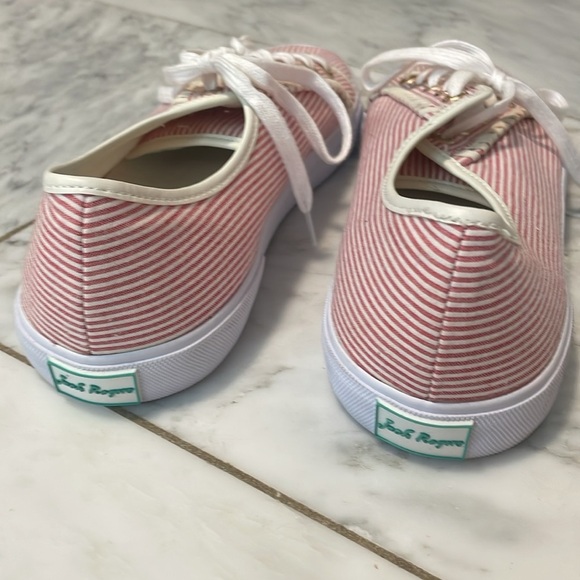 Jack Rogers 1960,  size 9, red white tie stripe flat lace-up sneakers, like new - Picture 5 of 10